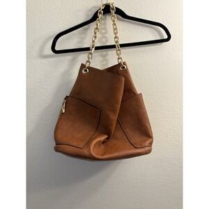 Brown‎ Faux Leather Shoulder Bag Gold Chain Strap Pocketbook Designer Style